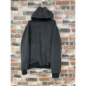 Vintage Element Skateboarding Wool Bomber Jacket Gray Hooded Mens M Y2K Full Zip